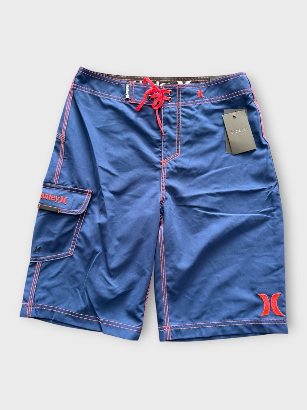 Hurley Men's Blue Board Shorts with Orange Accents